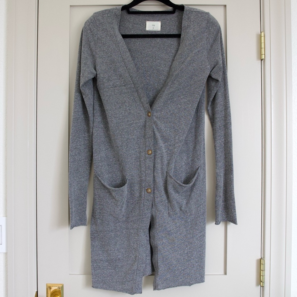 T.La Light Grey Anthropologie Long Cardigan Duster